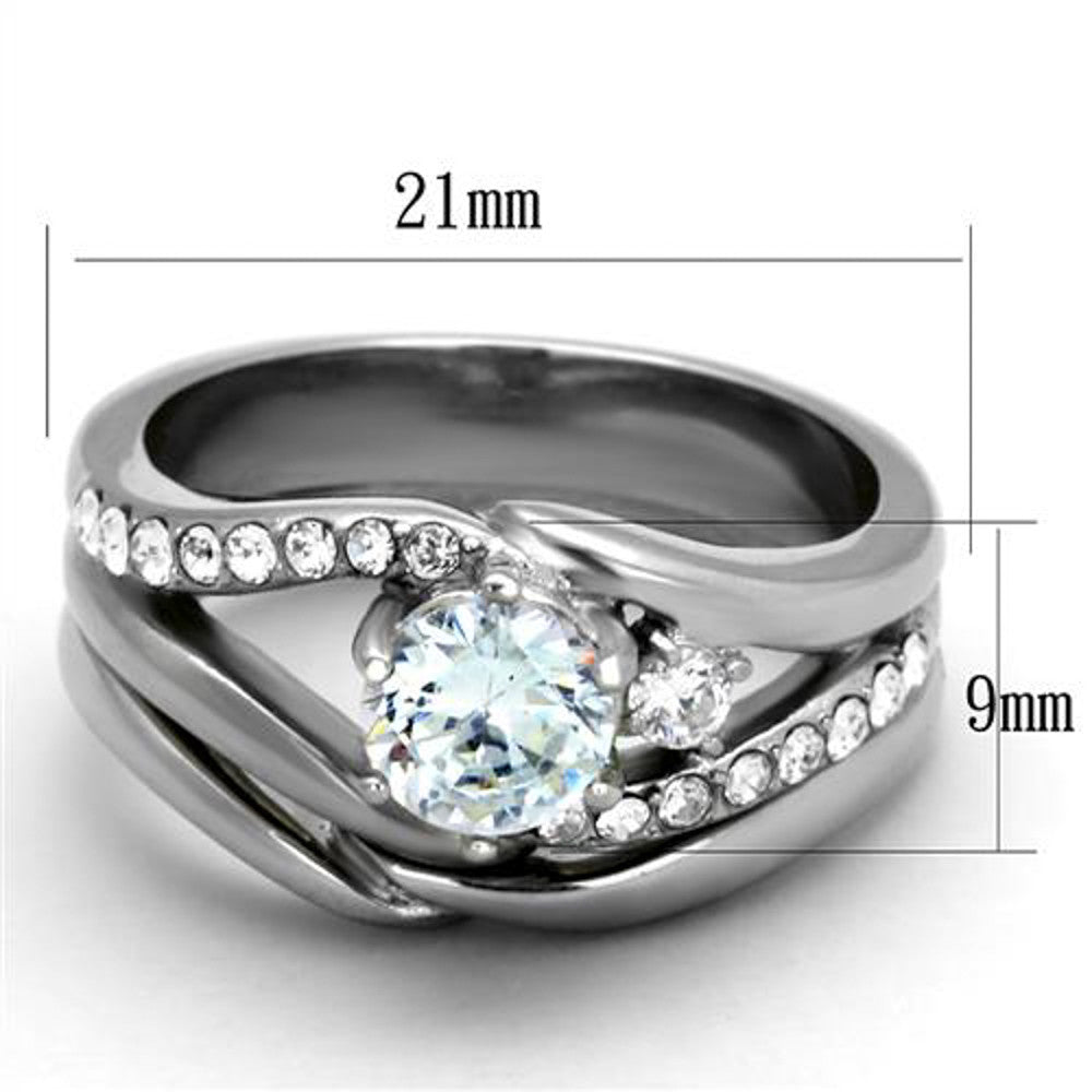 ARTK2118 Stainless Steel 1.19 Ct Round Cut Cubic Zircona Wedding Ring Set Women's Sz 5-10